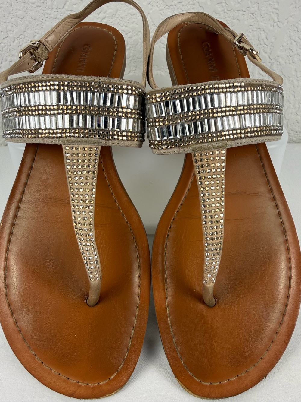 Gianni Bini | Rhinestone T-Strap Sandals |  Rose Gold | Women's 9M